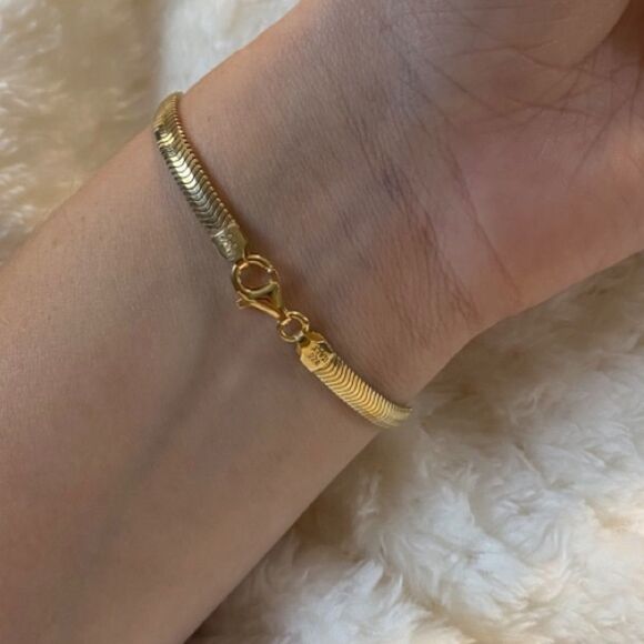 Gold over Sterling Herringbone chain Bracelet - Picture 7 of 10